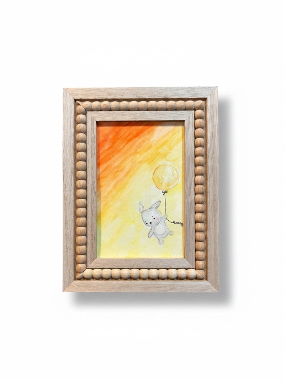 Handmade Bunny with Balloon Watercolor Painting in Yellow and Orange - Picture 2 of 2